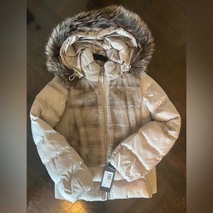 BNWT taupe colored Rizal down/mink/fox jacket
